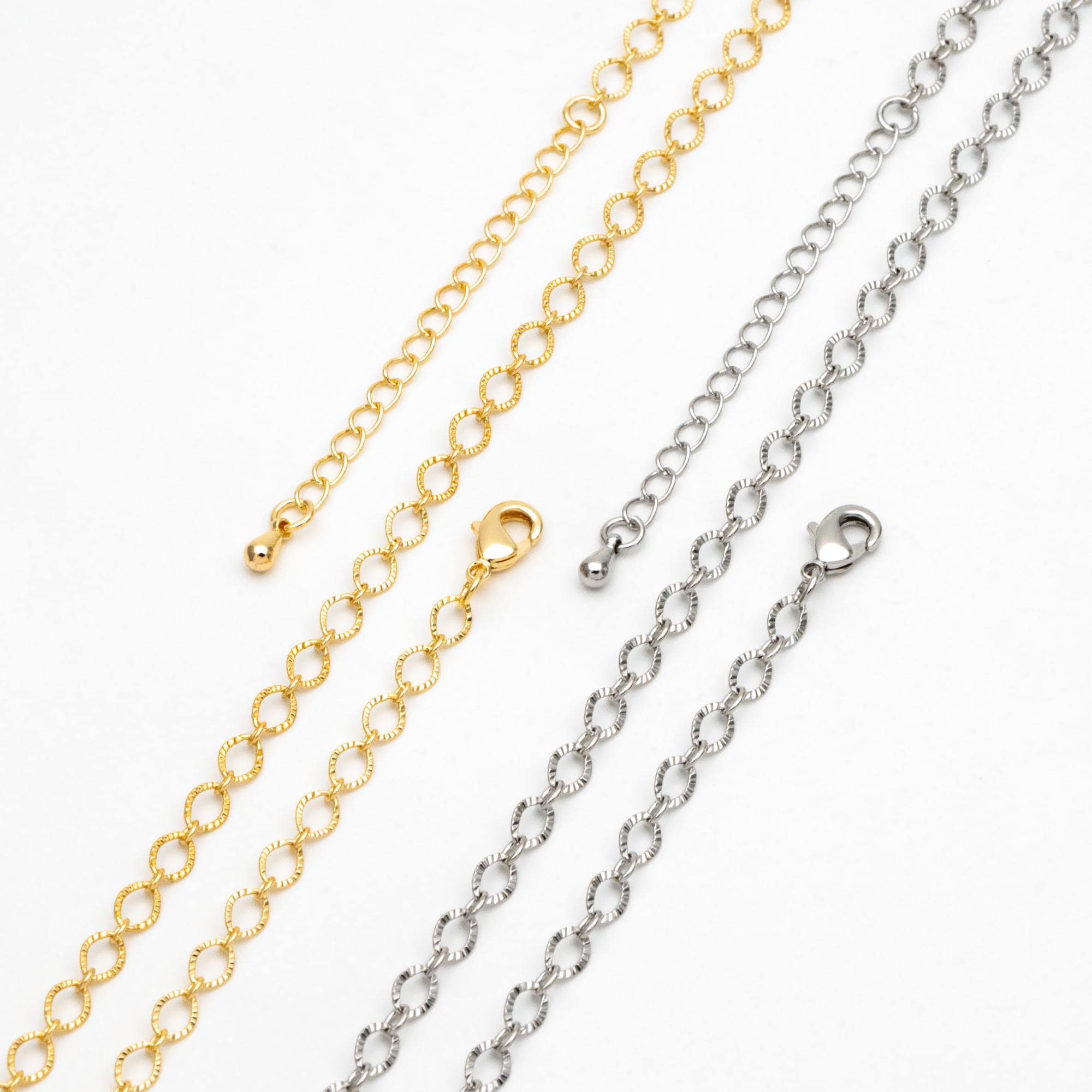 Gold/ Silver tone Flat Oval Cable Chains 4mm, Finished Bracelet/ Anklet/ Necklace with Extender Chain, Ready to Wear (#LK-238)